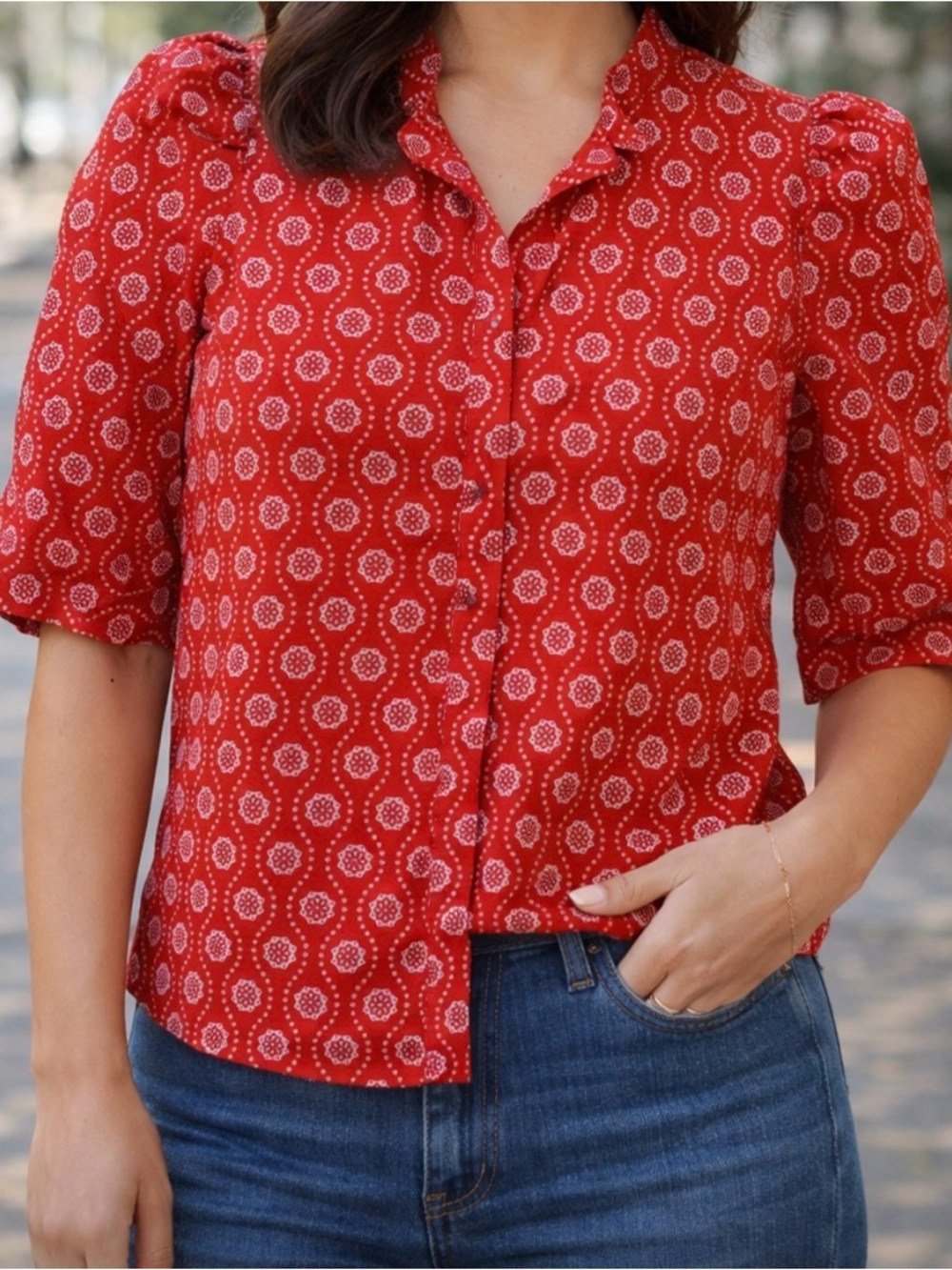 LOFT Red Floral Print BlouseXS